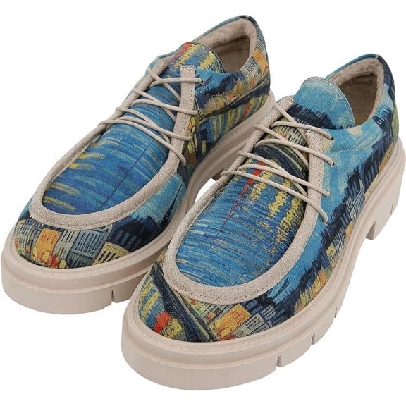 Dogo Platform Loafers for Women - Handmade and Vegan Leather Penny Loafers for Women, Sea Sparkles Design, Size 8
