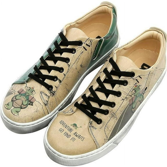 Dogo Vegan Leather Sneakers for Women - Handmade and Unique Fashion Sneakers for Women, Adventure Awaits Go Find It Design, Size 6