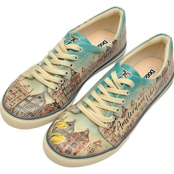Dogo Vegan Leather Sneakers for Women - Handmade and Unique Fashion Sneakers for Women, Amsterdam Vibes Design, Size 9