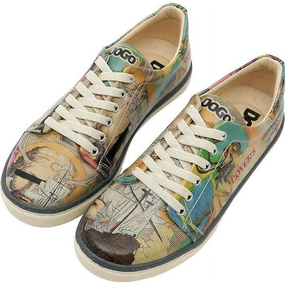 Dogo Vegan Leather Sneakers for Women - Handmade and Unique Fashion Sneakers for Women, Ancient Tales Design, Size 7