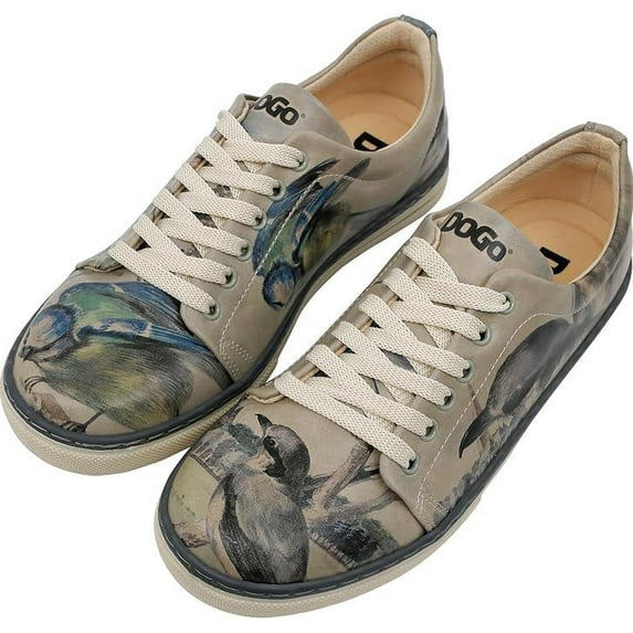 Dogo Vegan Leather Sneakers for Women - Handmade and Unique Fashion Sneakers for Women, Birds of the Castle Design, Size 5