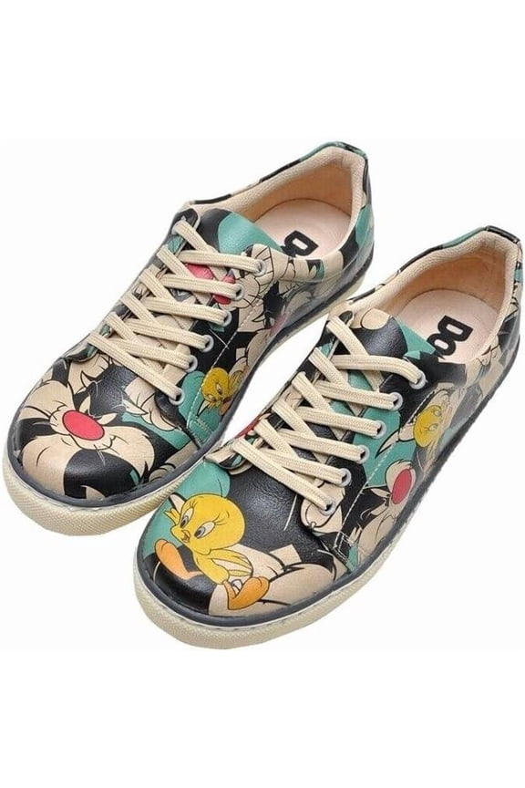 Vegan Leather Sneakers for Women - Handmade and Unique Fashion Sneakers for Women, Catch Me If You Can Tweety Design, Size 10