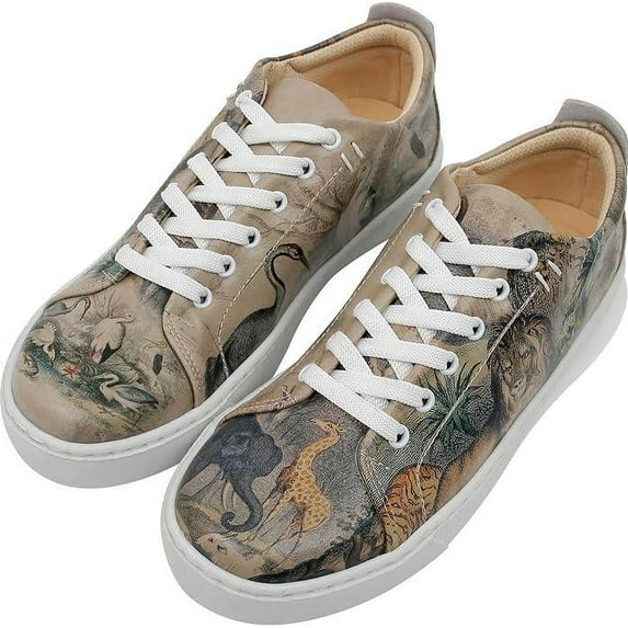 Dogo Vegan Leather Sneakers for Women - Handmade and Unique Fashion Sneakers for Women, Jungle Serenity Design, Size 8