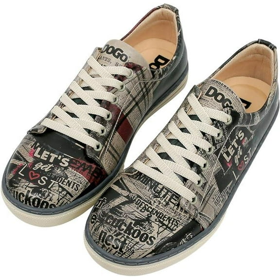 Dogo Vegan Leather Sneakers for Women - Handmade and Unique Fashion Sneakers for Women, Lets get lost Design, Size 9