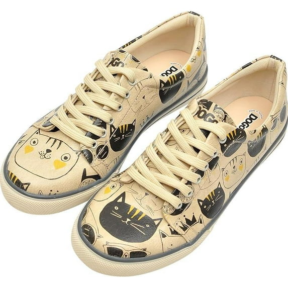 Dogo Vegan Leather Sneakers for Women - Handmade and Unique Fashion Sneakers for Women, Monochrome Cats Design, Size 9