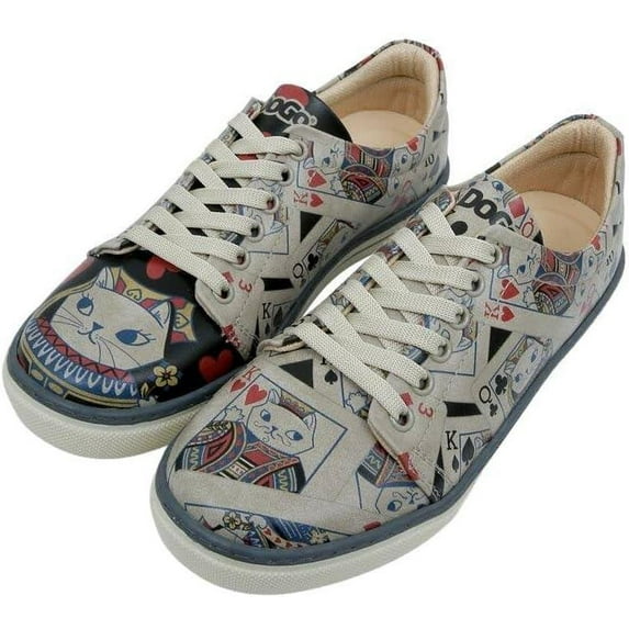 Dogo Vegan Leather Sneakers for Women - Handmade and Unique Fashion Sneakers for Women, Queen of Meows Design, Size 9