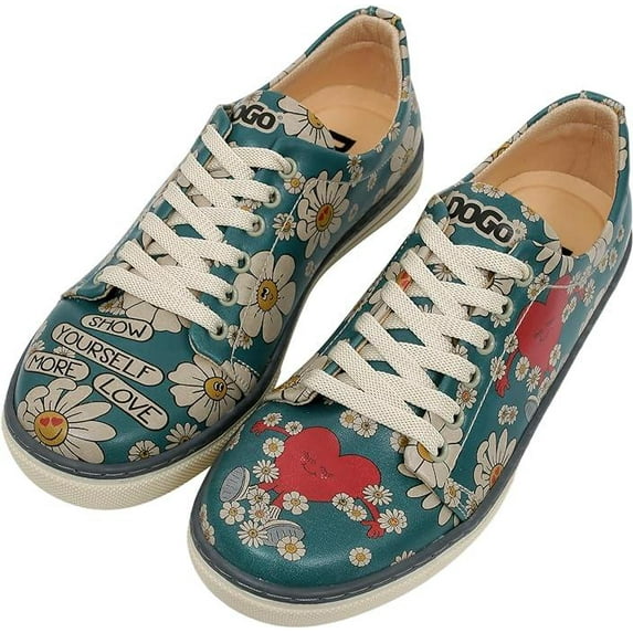 Dogo Vegan Leather Sneakers for Women - Handmade and Unique Fashion Sneakers for Women, Show Yourself More Love Design, Size 6