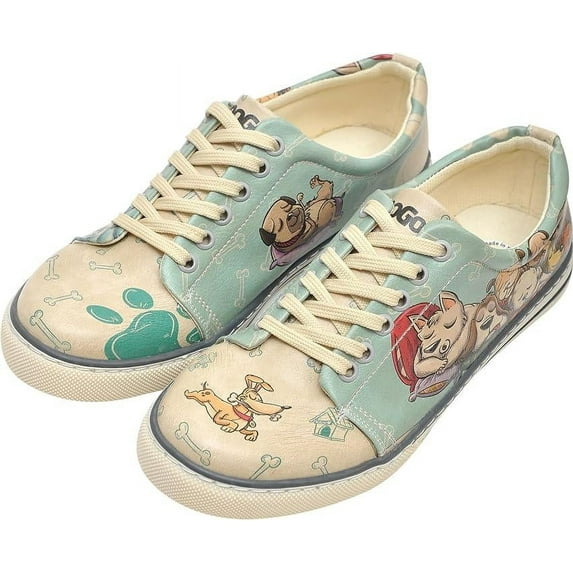 Dogo Vegan Leather Sneakers for Women - Handmade and Unique Fashion Sneakers for Women, Sleeping Dogs Design, Size 6