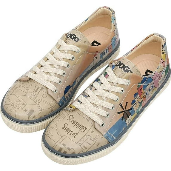 Dogo Vegan Leather Sneakers for Women - Handmade and Unique Fashion Sneakers for Women, Stunning Sunset Design, Size 8