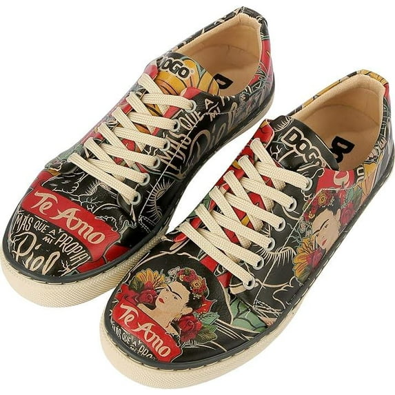 Dogo Vegan Leather Sneakers for Women - Handmade and Unique Fashion Sneakers for Women, Te Amo Design, Size 7
