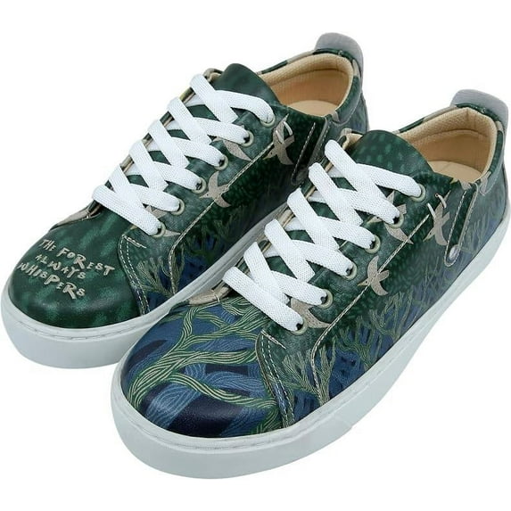 Dogo Vegan Leather Sneakers for Women - Handmade and Unique Fashion Sneakers for Women, The Forest Always Whispers Design, Size 5