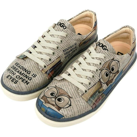 Dogo Vegan Leather Sneakers for Women - Handmade and Unique Fashion Sneakers for Women, The Wise Owl Design, Size 10
