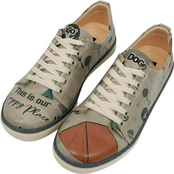 Dogo Vegan Leather Sneakers for Women - Handmade and Unique Fashion Sneakers for Women, This is Our Happy Place Design, Size 5