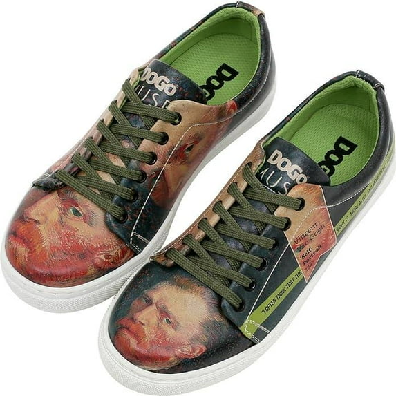 Dogo Vegan Leather Sneakers for Women - Handmade and Unique Fashion Sneakers for Women, Vincent van Gogh Self Portrait Design, Size 6