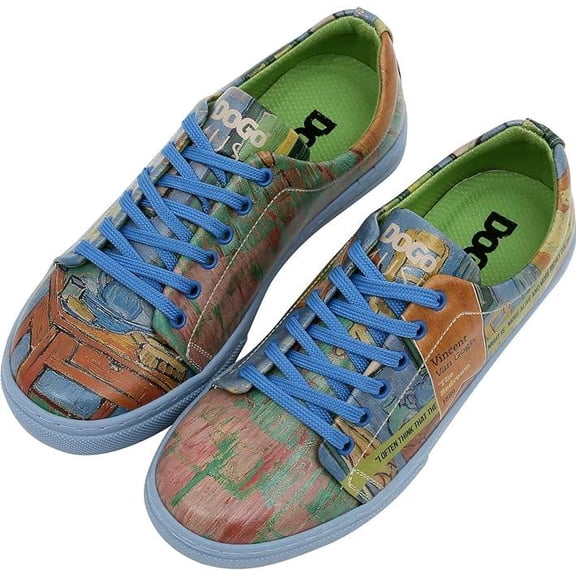 Dogo Vegan Leather Sneakers for Women - Handmade and Unique Fashion Sneakers for Women, Vincent van Gogh The Bedroom Design, Size 9
