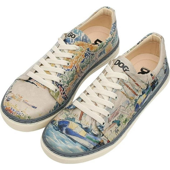 Dogo Vegan Leather Sneakers for Women - Handmade and Unique Fashion Sneakers for Women, Watercolor and Sailors Design, Size 10