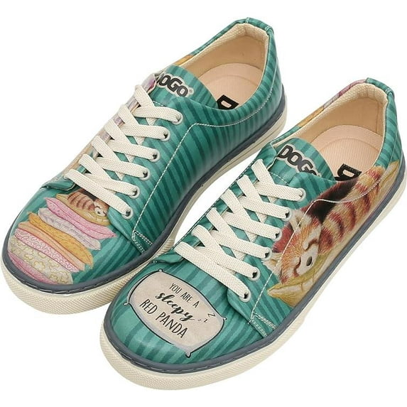 Dogo Vegan Leather Sneakers for Women - Handmade and Unique Fashion Sneakers for Women, You are a Sleepy Red Panda Design, Size 7