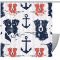 Dogs Anchor Shower Curtain with Hooks, Polyester Fabric Shower Curtain