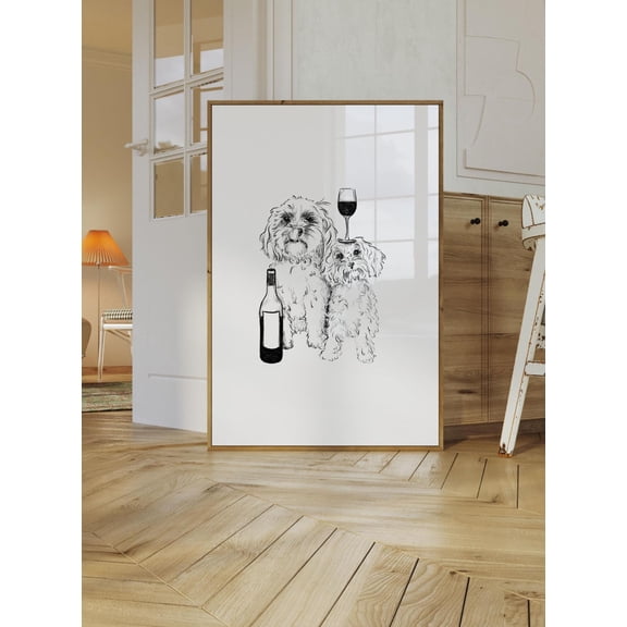 Dogs And Wine Custom Wall Art Print, Unframed Paper Poster 24x36in