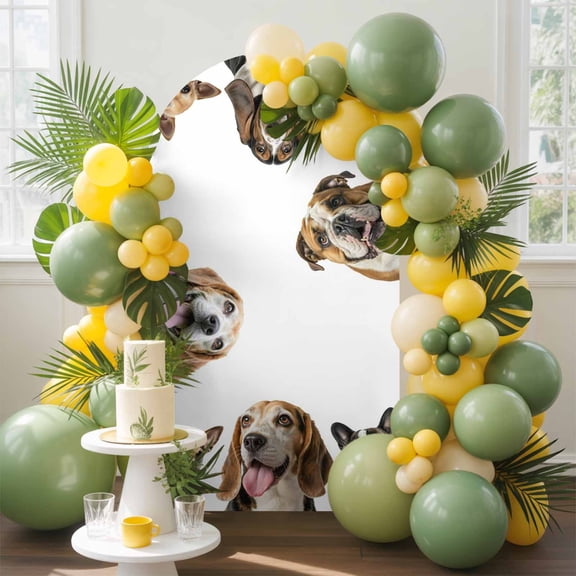 Dogs Arch Backdrop Cover, 4FT, Modern Cute Multiple Dogs Animals Chihuahua Bulldog Spandex Arch Covers Double-Sided Backdrop for Wedding Birthday Party Photo Background Decoration