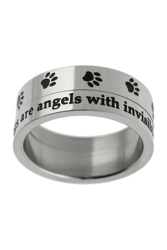 Dogs Are Angels Stainless Steel Paw Print Spinner Ring size 6