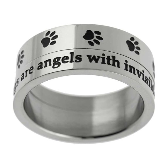 Dogs Are Angels Stainless Steel Paw Print Spinner Ring size 7