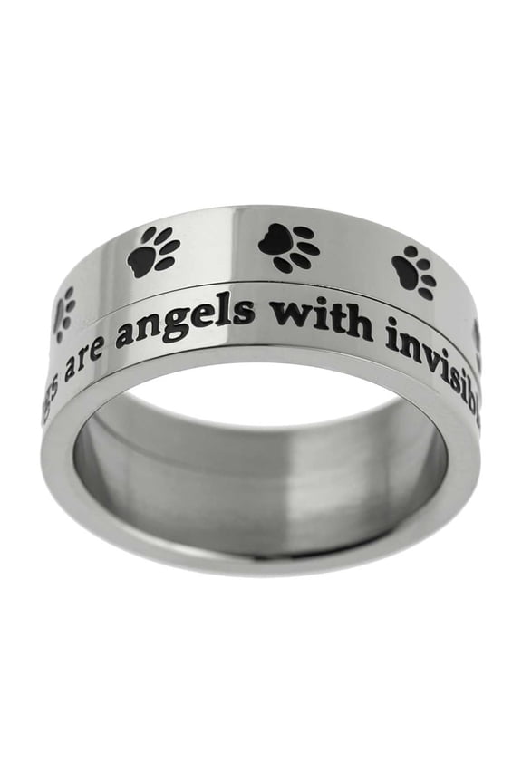 Dogs Are Angels Stainless Steel Paw Print Spinner Ring size 8