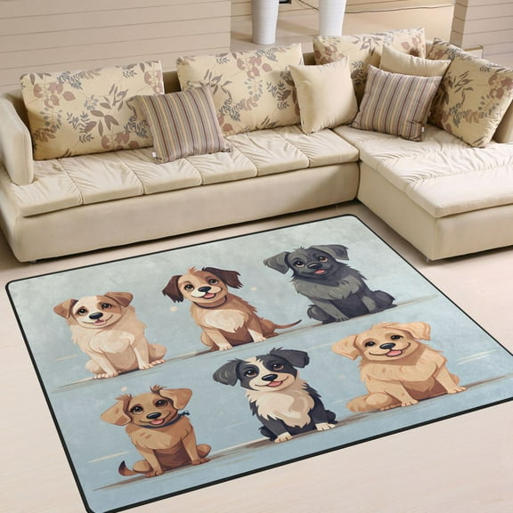 Dogs Area Rug Washable 80 x 58 Floor Carpet Mat Non Slip for Bedroom Living Room Home Decor