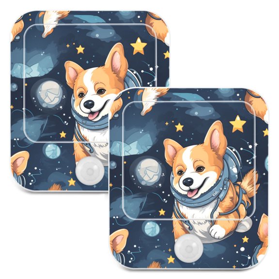 Dogs Astronauts Space Night Lights Plug into Wall LED with Auto Light Sensor Warm Light for Kids Hallway Bedroom Living Room Kitchen Bathroom Set of 2