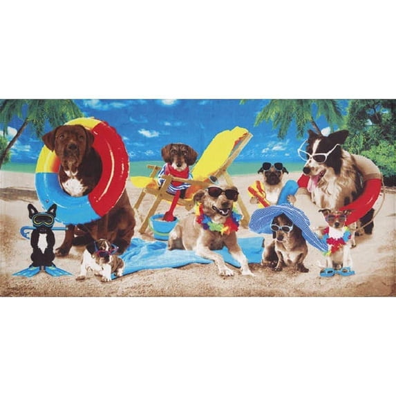 30" X 60" Dogs At The Beach Velour Beach Towel