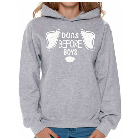 Dogs Before Boys Women Hoodie Dog Owner Gifts Anti Valentines Day Hooded Sweatshirt for Women Funny Sweater for Her