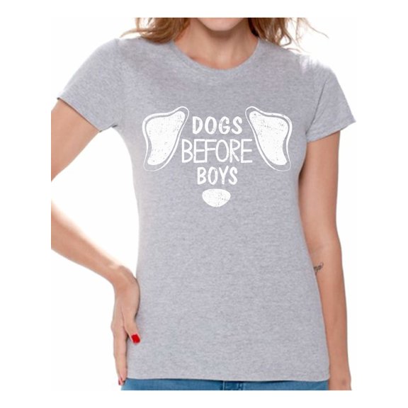 Dogs Before Boys Women Shirt Dog Owner T-Shirt Anti Valentines Day Tee for Women Humour Funny Dogs Lover Gifts for Her