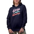 thumbnail image 1 of Dogs Before Dudes feat. a Bone Art Merch Gift, Navy Blue Hooded Sweatshirt or Hoodie, XL, 1 of 5