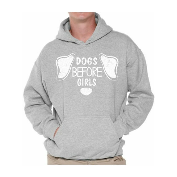 Dogs Before Girls Men's Hooded Sweatshirt Dog Owner Hoodie Anti Valentines Day Sweater for Men Dogs Lover Gifts for Him