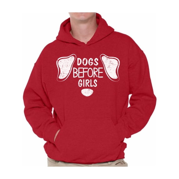Dogs Before Girls Men's Hooded Sweatshirt Dog Owner Hoodie Anti Valentines Day Sweater for Men Dogs Lover Gifts for Him
