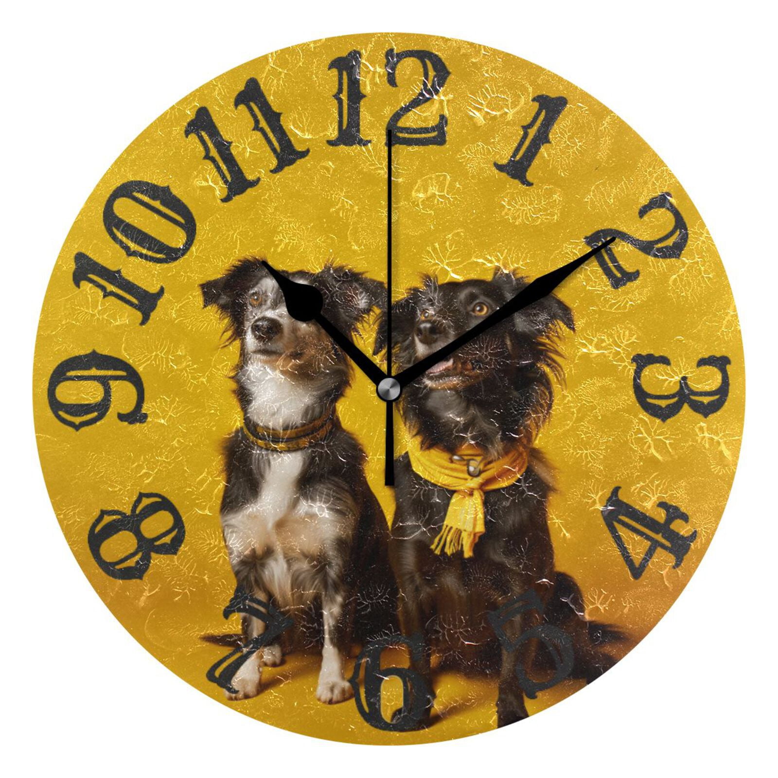 Dogs Black 10 inch Wall Clocks Non Ticking Easy to Read Battery