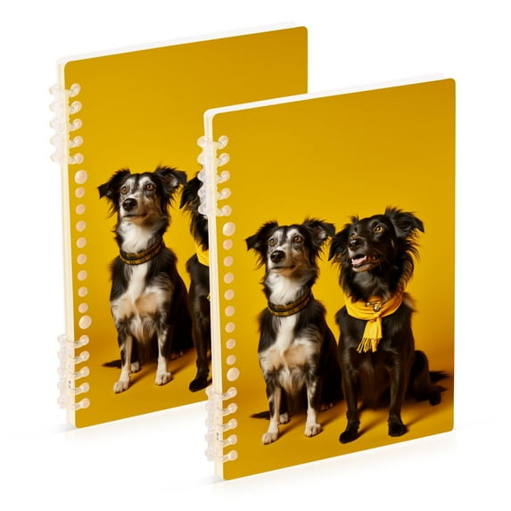 Dogs Black Ring Binder Notebook Journey Note Diary College Ruled Spiral Notebook Study Loose Leaf Paper A5 60 Pages