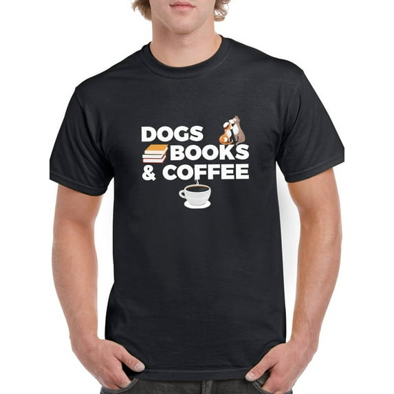 Dogs Books & Coffee Graphic Men Black T-Shirt, Male XX-Large