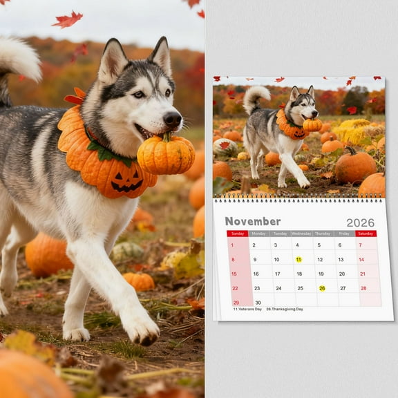Dogs Calendar 2026, 12 x 8 inch, Wolf Wall Calendar, 2026 Every Month, Hanging Calendar, Gifts for Wolf Lovers, Planning Calendars, School Year Calendar, cute Puppies, Monthly, Lavender Garden