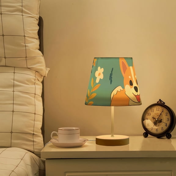 Dogs Cartoon Leaves in Blue LED Desk Lamp Table Lamp USB Bedside Nightstand Small Lamp for Bedroom Living Room Kids Room
