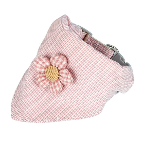 Dogs Cats Bandana, Fashion Cute Flower Decoration Plaid Pattern Adjustable Elegant Soft Cotton Pet Collar Triangle Bib for Daily Wear