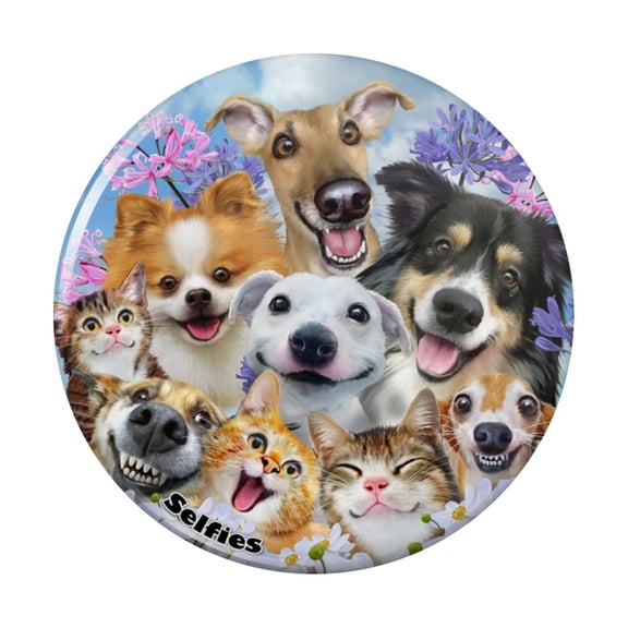 Dogs Cats Fun in the Sun Selfie Pinback Button Pin