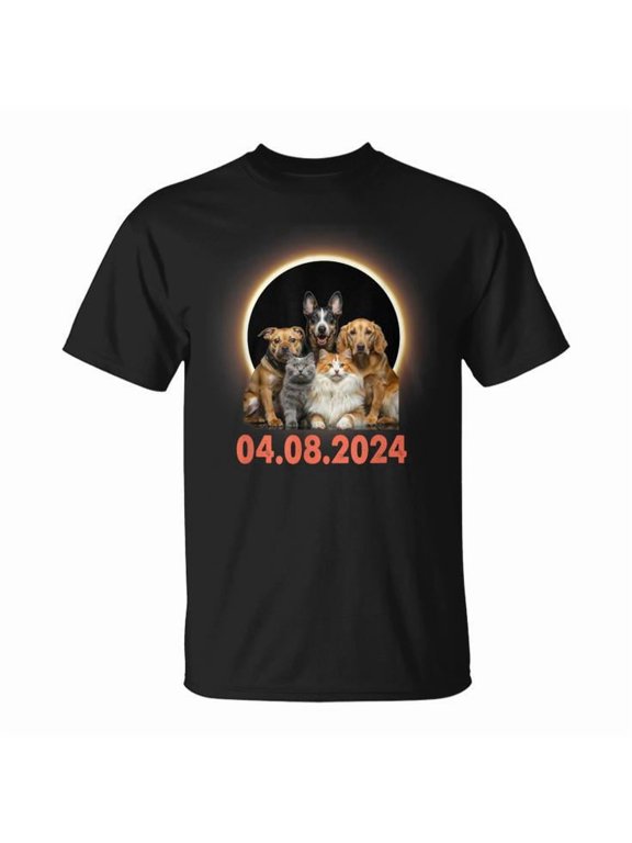 Dogs Cats Lovers Selfie Total Solar Eclipse April 8 2024 T-Shirt – Funny Pet Lover Celestial Event Graphic Tee for Men Women Kids, Featuring Cute Dog and Cat Selfie Design, , Size M, Color Black