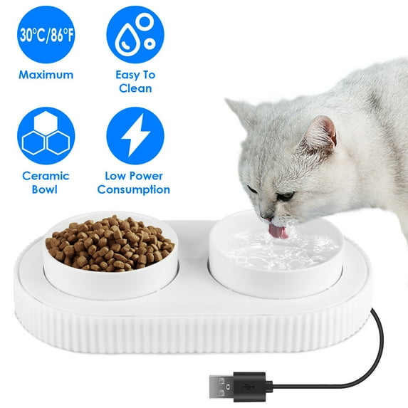 Dogs Cats USB Powered Heated Water Bowl, Ceramic Heated Pet Water Bowl White