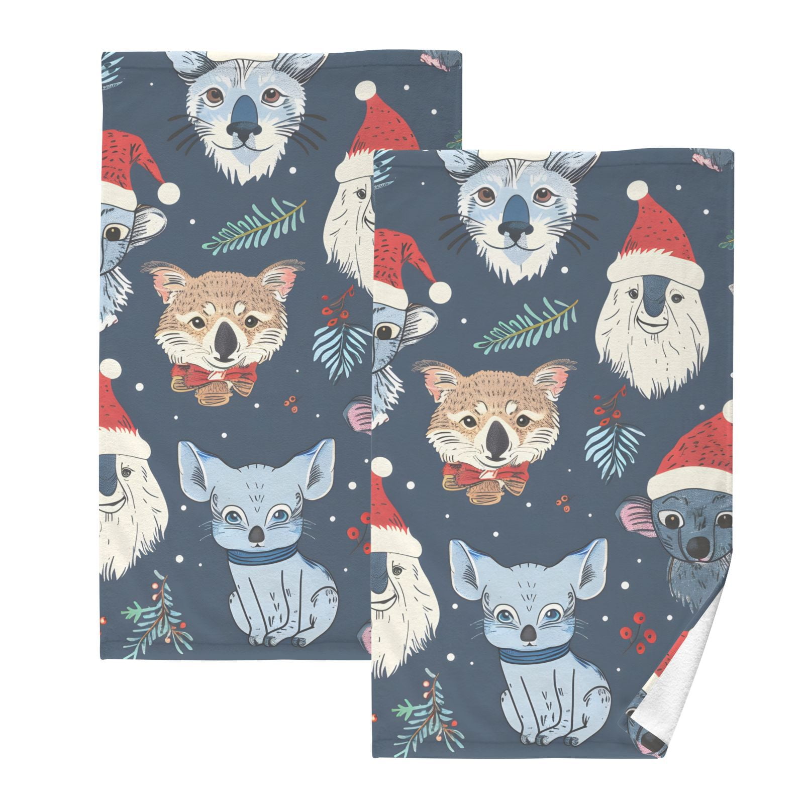 Dogs Christmas Hand Towels Cotton Bath Towels Large Face Towels Absorbent for Bathroom 2 Packs