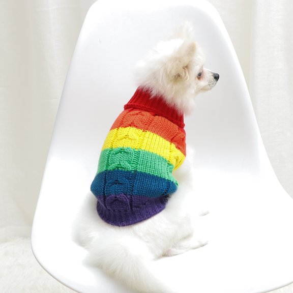 Dogs Clothes Knitted Sleeveless Cats Pullover Fashion Rainbow Striped Warm Autumn Pets Sweater Chihuahua Bulldog Waistcoat Cute