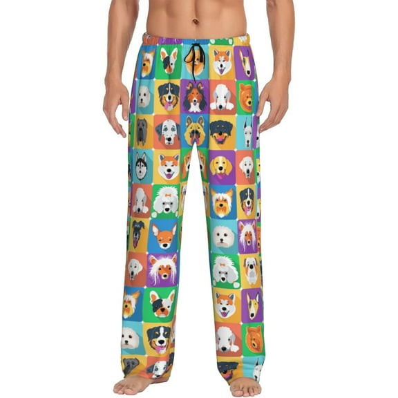 Dogs Colorful Men's Pajama Pants Soft Breathable Sleep Lounge Pants With Pockets, Elastic Waist PJS Bottoms For Nightwear & Home Small