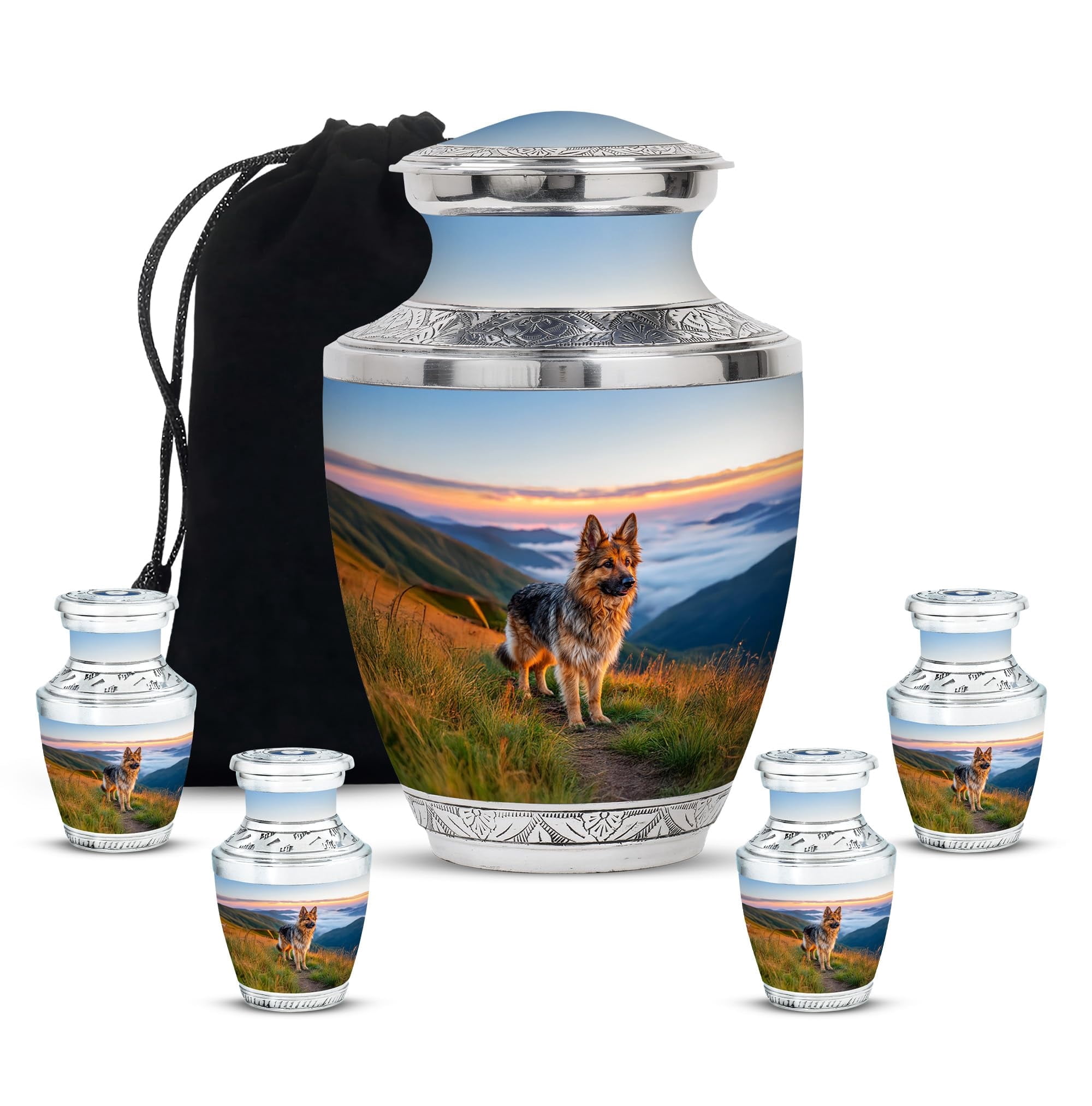 Dogs Cremation Memorial Urn for Ashes, Large Urns for Family, Pet Urn for Funeral for Male and Female, Burial Urns for Pets, 10 Inch Tall With 3 Inch Small Keepsakes, Set Of 4, Multicolour, Blue