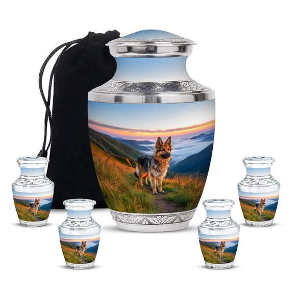 Dogs Cremation Memorial Urn for Ashes, Large Urns for Family, Pet Urn for Funeral for Male and Female, Burial Urns for Pets, 10 Inch Tall With 3 Inch Small Keepsakes, Set Of 4, Multicolour, Blue