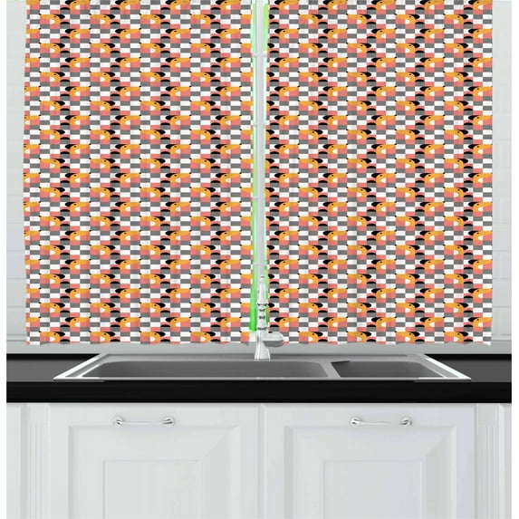 Dogs Curtains 2 Panels Set, Pastel Colored Checkered Pattern Design with Geometric and Abstract Puppy Heads Print, Window Drapes for Living Room Bedroom, 55W X 39L Inches, Multicolor, by Ambesonne